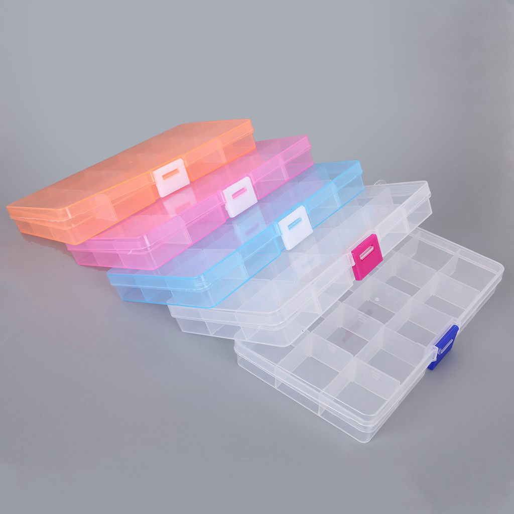 Kotak Penyimpanan Perhiasan Cincin Anting 15 Slot Bahan Plastik Transparan Adjustable Portable