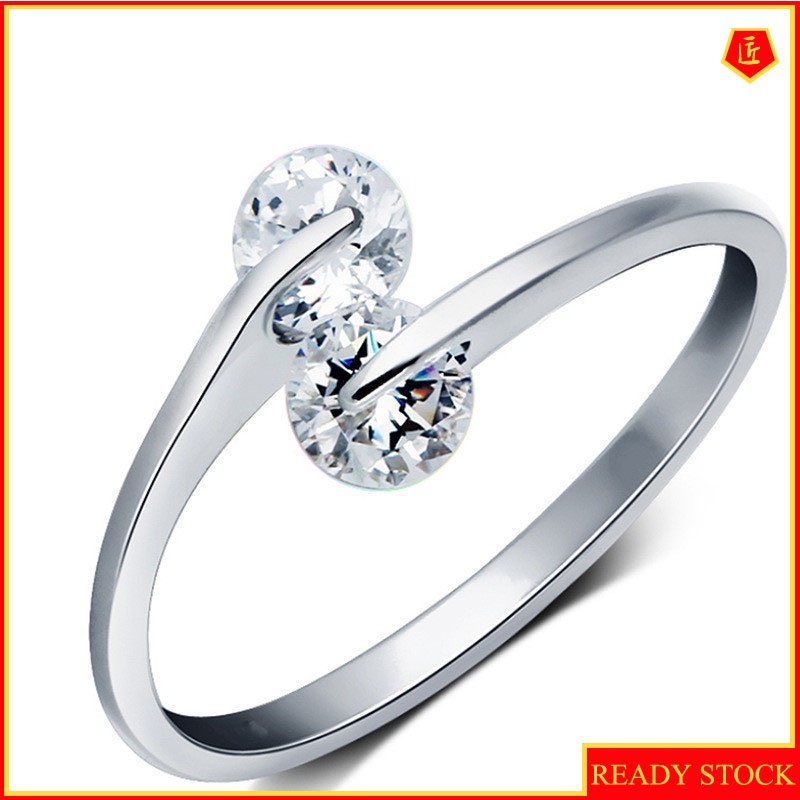 [Ready Stock]Women's Elegant Personality Silver Simple Moissanite Ring