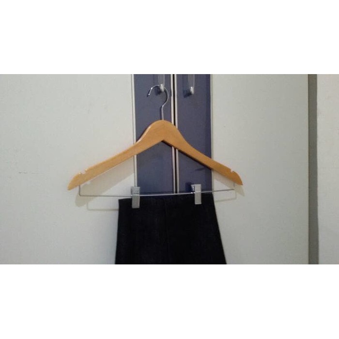 Hanger Kayu Jepit Besi Premium Gantungan Celana/Rok Hanger Natural/ Putih - BH