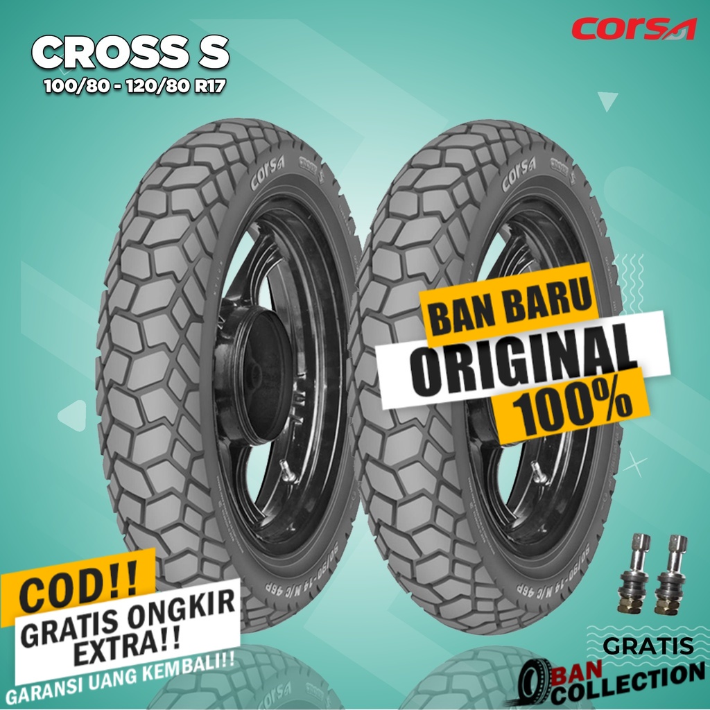 Paket Ban Motor MOGE (Motor Batangan) // CORSA CROSS S 100/80-120/80 Ring 17 Tubeless ban motor tubl