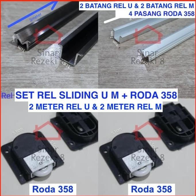 SET 2 METER x 4 Rel UM + Roda 358 Pintu Lemari Sliding / Geser SD3141
