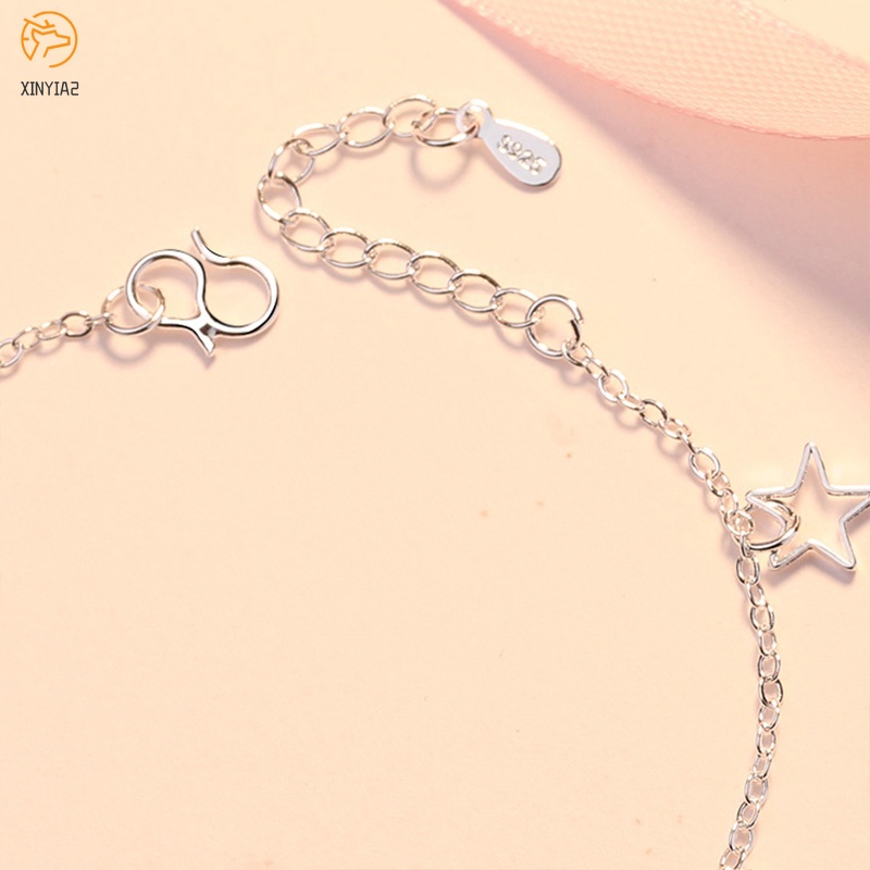 925 Perak Berbentuk Hati Rantai Gelang Bunga Bintang Liontin Korea Fashion Gelang Wanita Hadiah Ulang Tahun C3-8