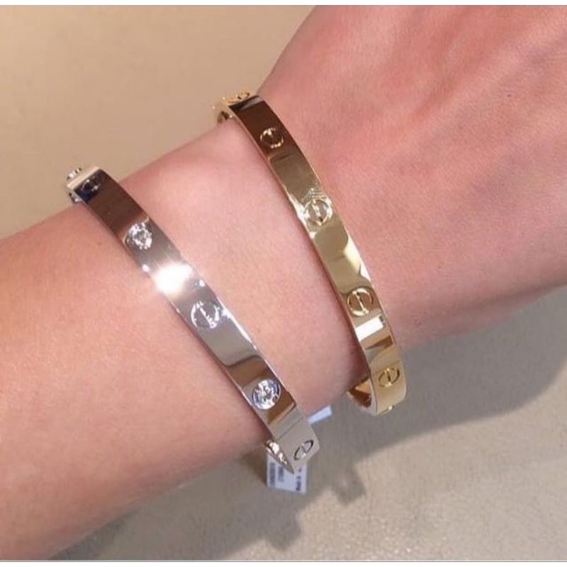 Gelang Titanium Wanita Anti karat Fashion Korea Permata Lapis Emas GTT001-002 LU-Silver