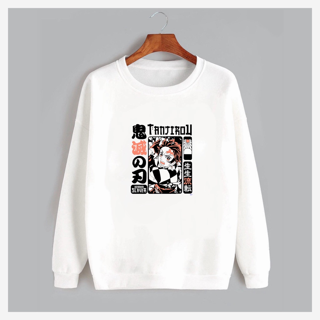 Best Seller Terlaris Sweater Basic Crewneck Anime Demon Slayer Kanji Pria Wanita M-Xxl A27