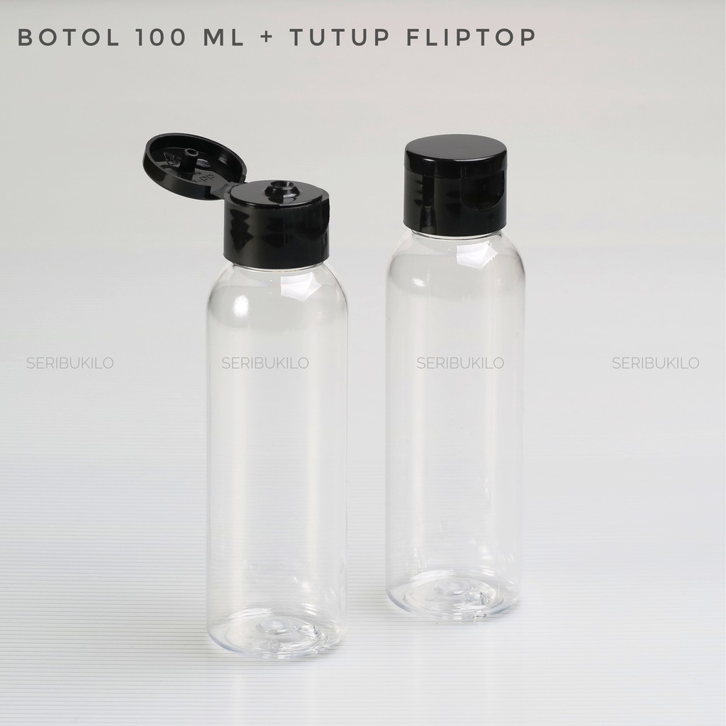 Botol Plastik 100 ml Pet + Tutup Fliptop Hitam