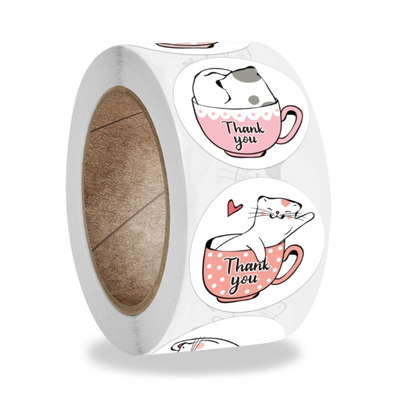 Mary 500Pcs/Roll Cute Kitty Cat Round Thank You Stickers Party Gift Packaging Labels