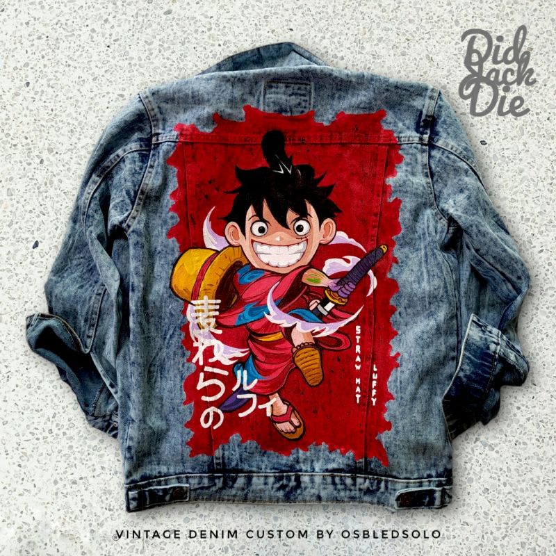 JAKET LUKIS LUFFY ONE PIECE JAKET JEANS CUSTOM
