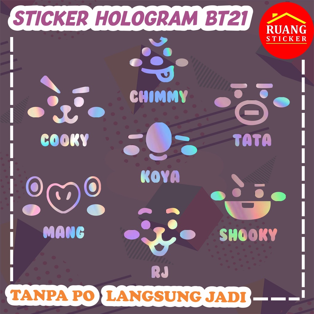 STIKER HOLOGRAM PELANGI BTS BT21 KARAKTER VARIASI 5 SEHARI JADI CUSTOM