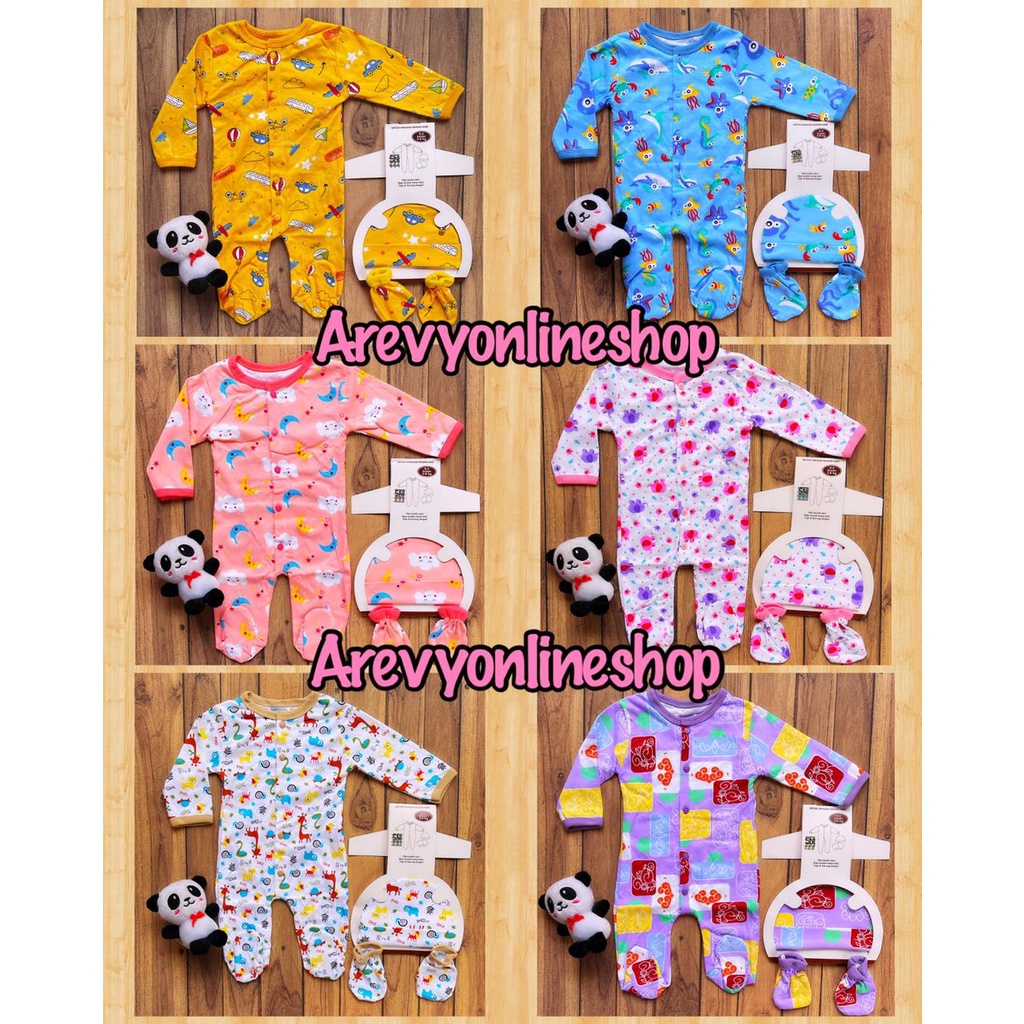 Hokiku 3in1 Sleepsuit Bayi Newborn Jumper Panjang + Topi + Sarung Kaki