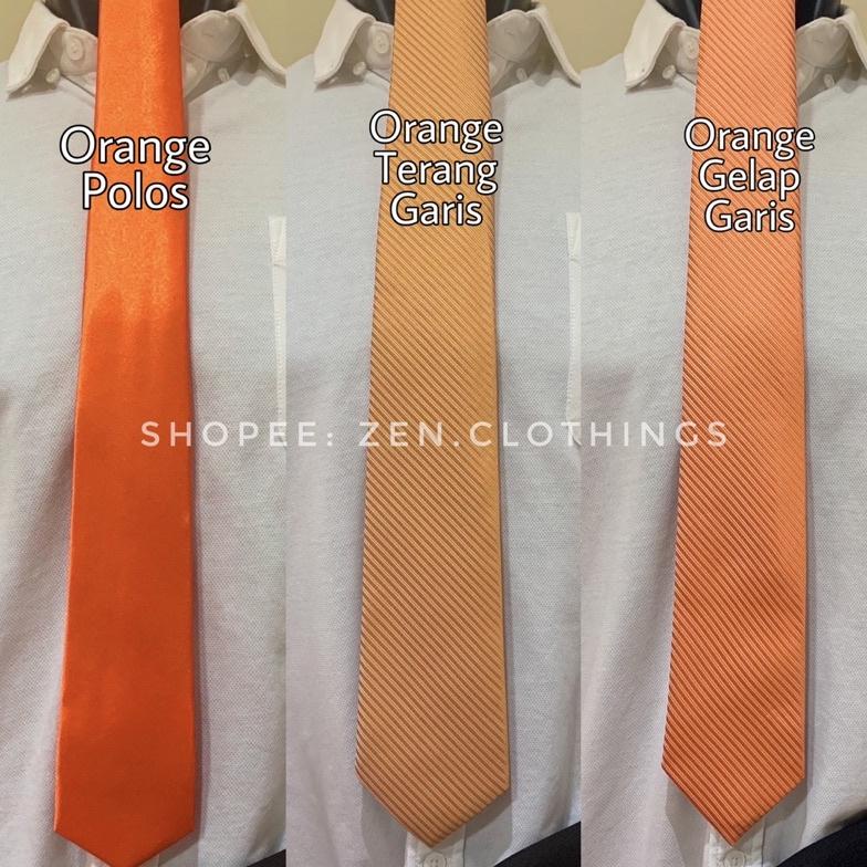 Dasi Panjang Pria Warna Orange Gelap Tua Dan Orens Muda Terang Polos Dan Motif Garis