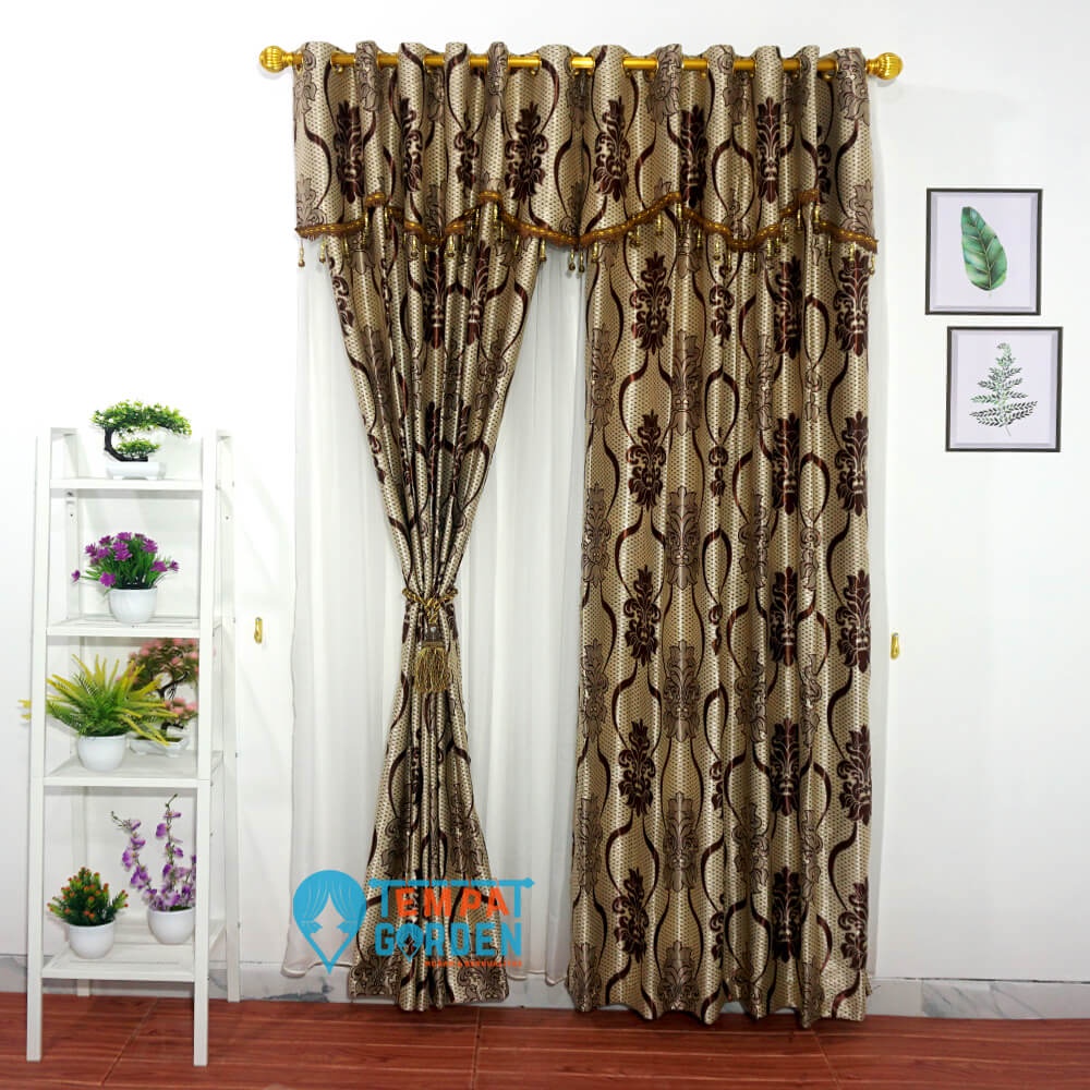 Gorden Blackout, Gorden Jendela, Gorden Pintu Motif Jakat Batik Coklat