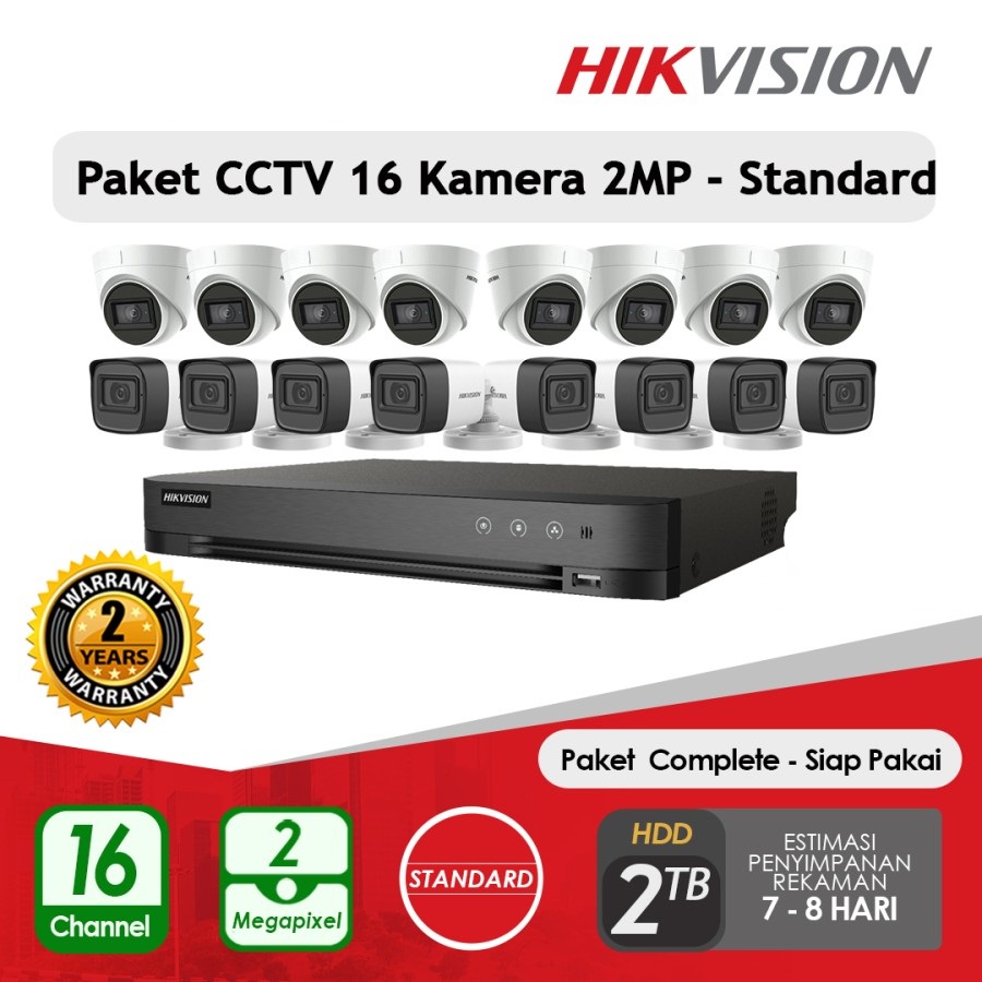 PAKET CCTV HIKVISION 2MP 16 KAMERA HDD 2TB SIAP PASANG