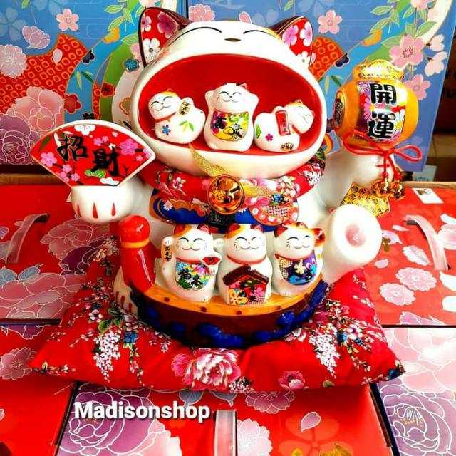 Celengan Kucing Maneki Neko XL Daruma Japan Kado Patung Keramik Hoki