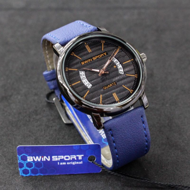 JAM TANGAN PRIA BWIN SPORT B631 BWIN ORIGINAL ANALOG TANGGAL AKTIF STRAP KULIT JAM ORIGINAL