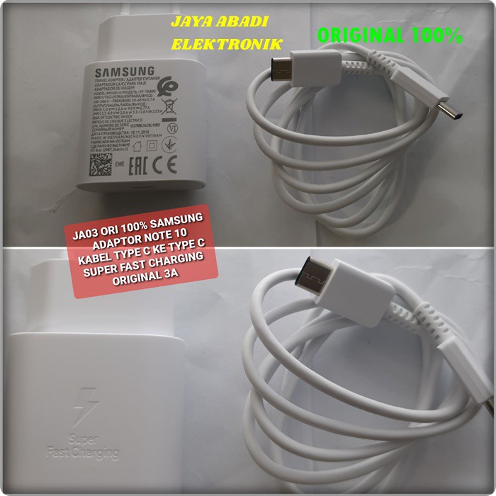 J03 SAMSUNG ORIGINAL 3A 25 WATT ADAPTOR CHARGER KABEL DATA USB TYPE C TIPE C SUPER FAST CHARGING FLASH CAS CASAN NOTE J03  samsung ori 100% 3A 25 watt w adaptor charger kabel data cable usb tipe c type super fast charging flash charger cas casan hp handph