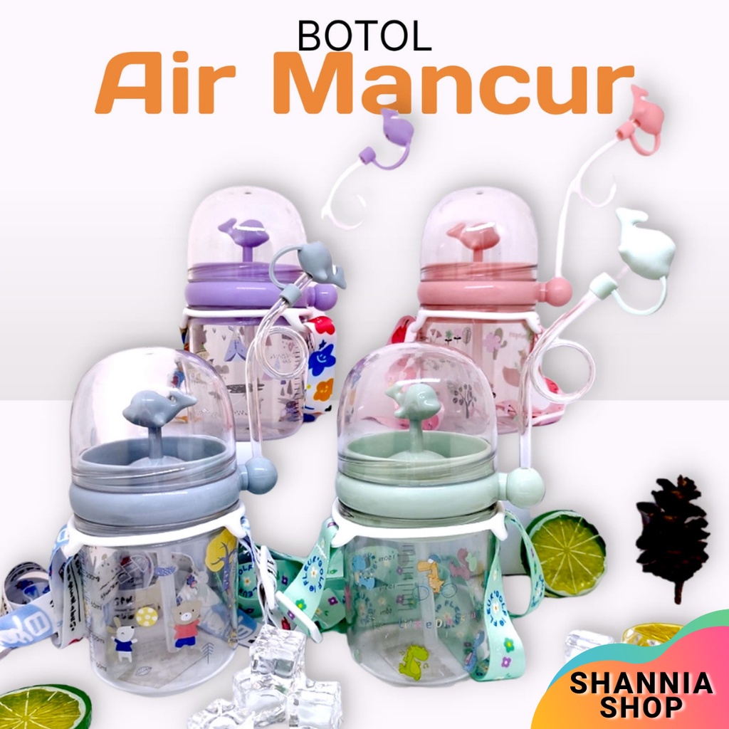 B819-2 [+Tali+tutup] Botol Minum Anak Air Mancur Paus Sedotan, Tutup Sedotan dan Tali Panjang 260ml