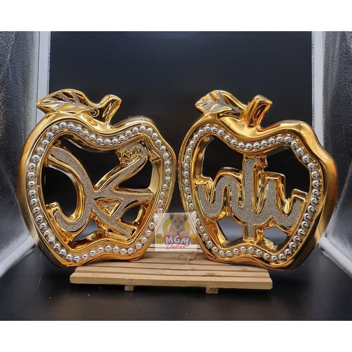 Diskon Pajangan Keramik Allah & Muhammad Diamond Gold Apel 2pc T:21cm Bb767 qp5d3esG6QrJp