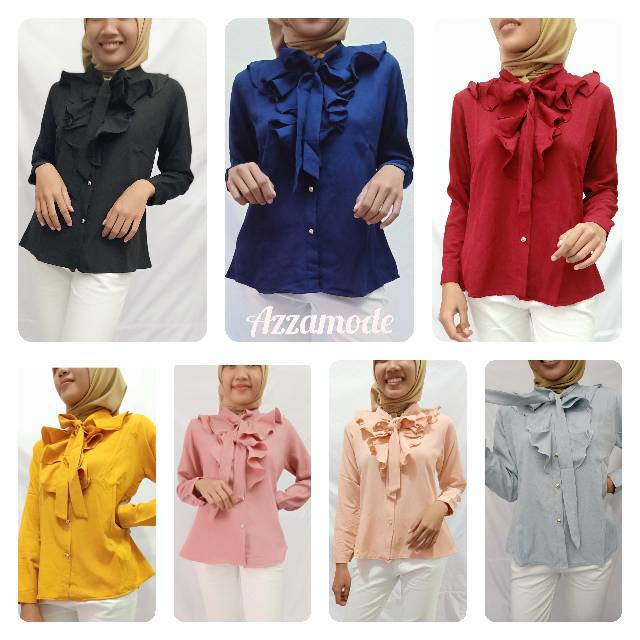 Kemeja kantor 009 sekertaris terbaru kemeja putih formal rumbai witafashion