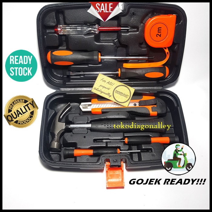 Toolkit Lengkap Obeng Tang Alat Set Perkakas Palu Cutter Meteran 8 in 1 Praktis Murah