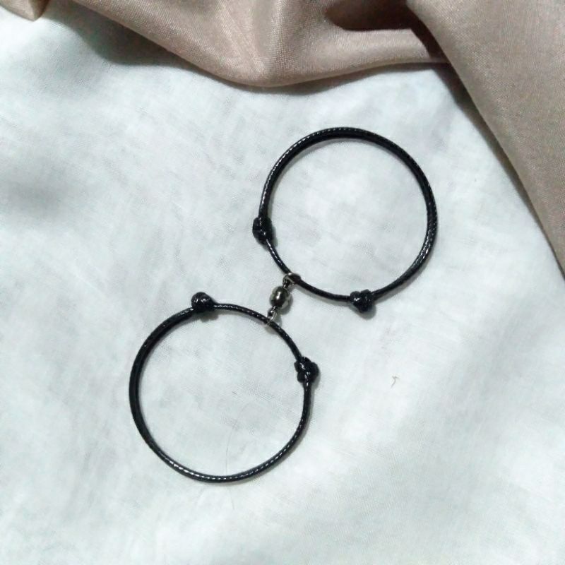 Gelang Magnet Couple Pria Wanita/ Gelang Tali Hitam Polos Anti Air