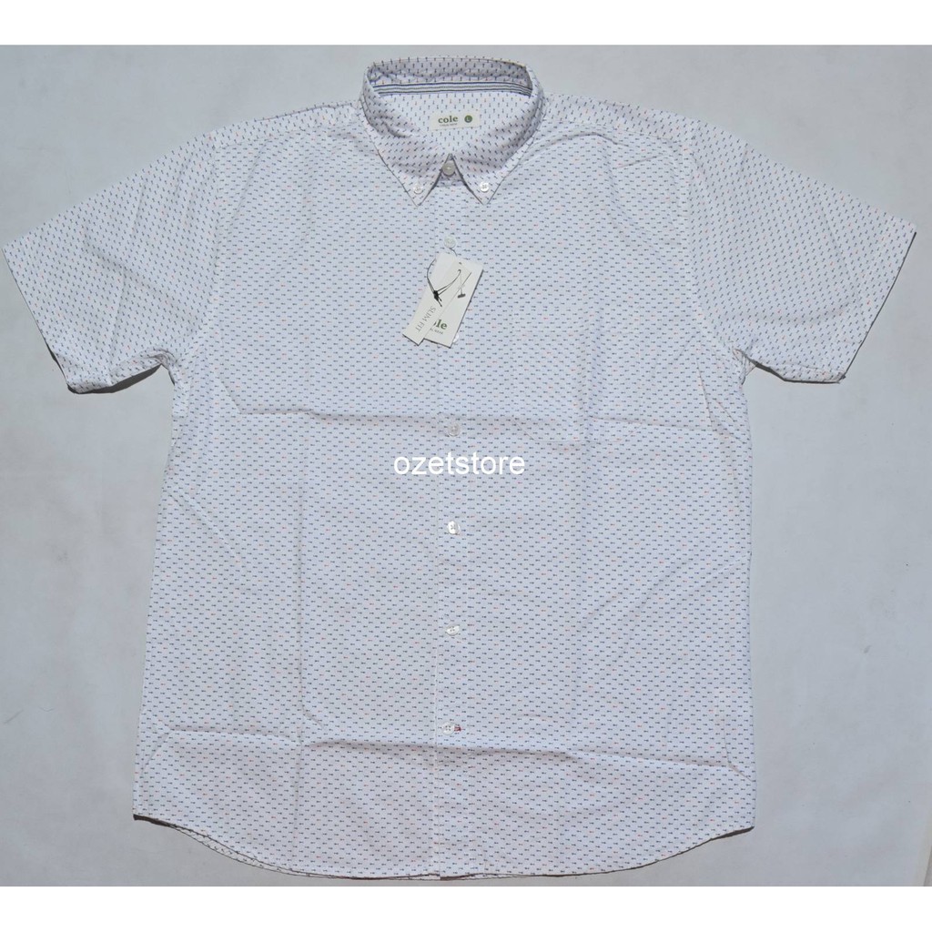 COLE Kemeja Pria Kasual Lengan Pendek Putih Motif Slimfit BM44 ORIGINAL