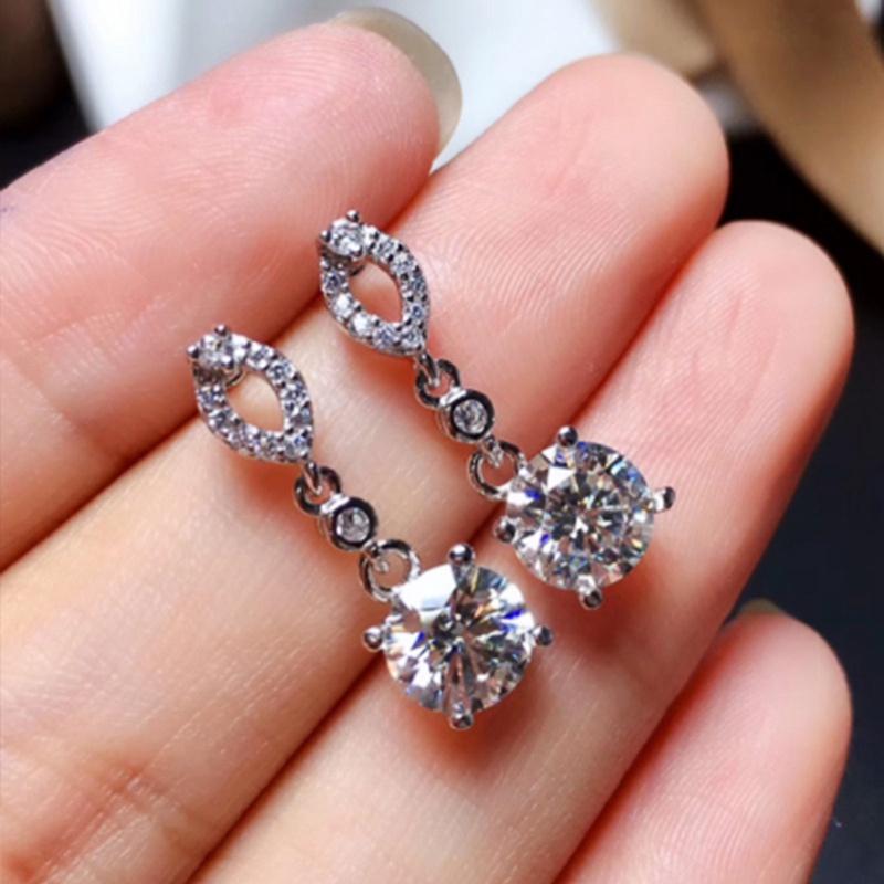 Fancyqube Anting Dangle Cubic Zirconia Warna Silver Untuk Aksesoris Pengantin Wanita