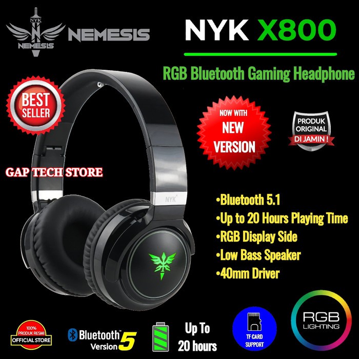 NYK X800 / X 800 Gaming Bluetooth Headphone with RGB Lighting - HITAM