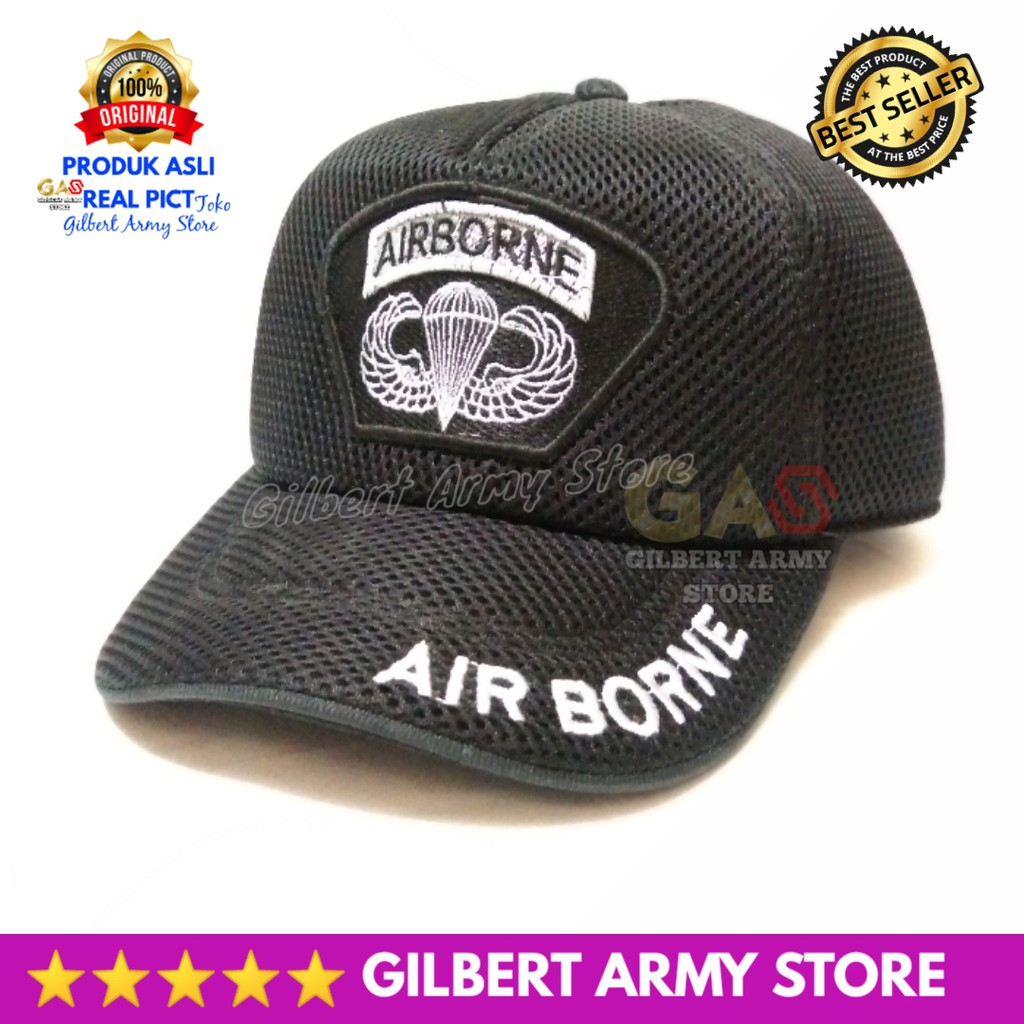 GILBERT ARMY STORE Topi Marinir Original Jaring Hitam Tni Asli Hat Distro Pria Terbaru Kekinian Keren Penutup Kepala Logo Bordir Anti Patah