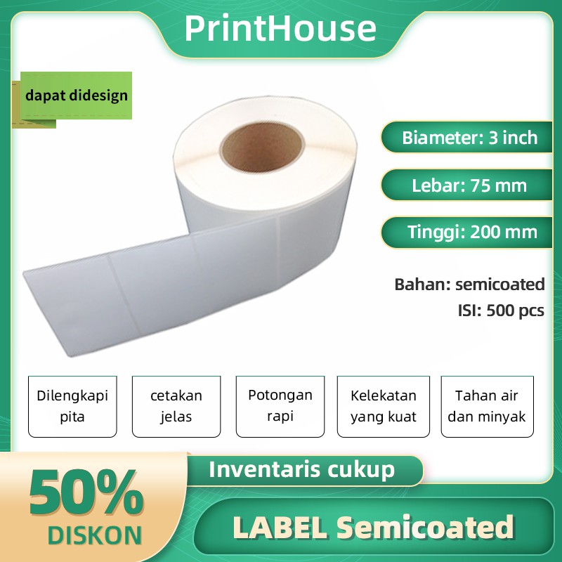 

75X200 LABEL BARCODE SEMICOATED75x 200mm Semicoated Label Barcode -CORE 3"-Isi 500pcs,1line,MURAH