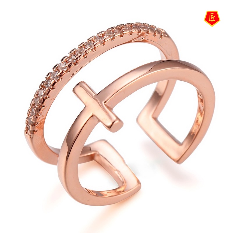 [Ready Stock]Women's Simple Personality Cross Ring Fashion