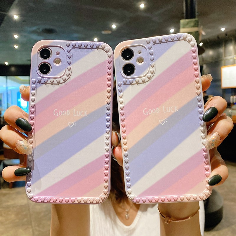 Good Luck！Rainbow Love Frame Soft Case HP iP iPhone 6 6S 7 8 + Plus X XR SE 2020 XS Max 11 12 mini Pro Max