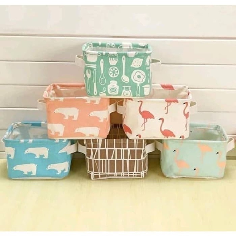 Kotak Penyimpanan Serbaguna MOTIF TERLENGKAP Canvas Storage Organizer Kanvas Natural Toy Storage Box Cosmetic Book Organizer Container Laundry Basket Babymaniashop