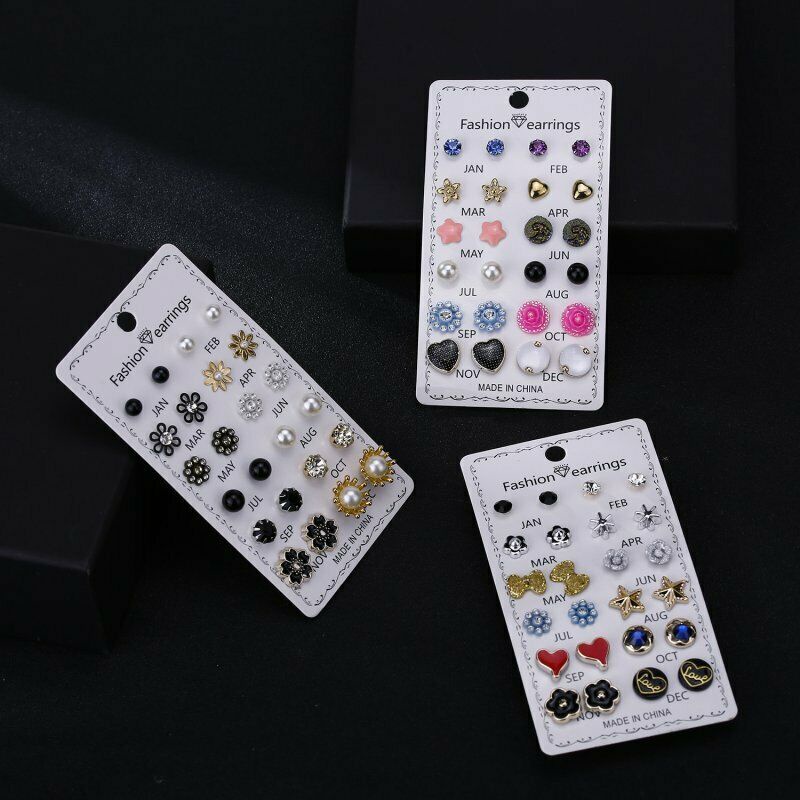 12 Pasang / Set Anting Tusuk Bentuk Bola Kristal Mutiara Imitasi Untuk Wanita