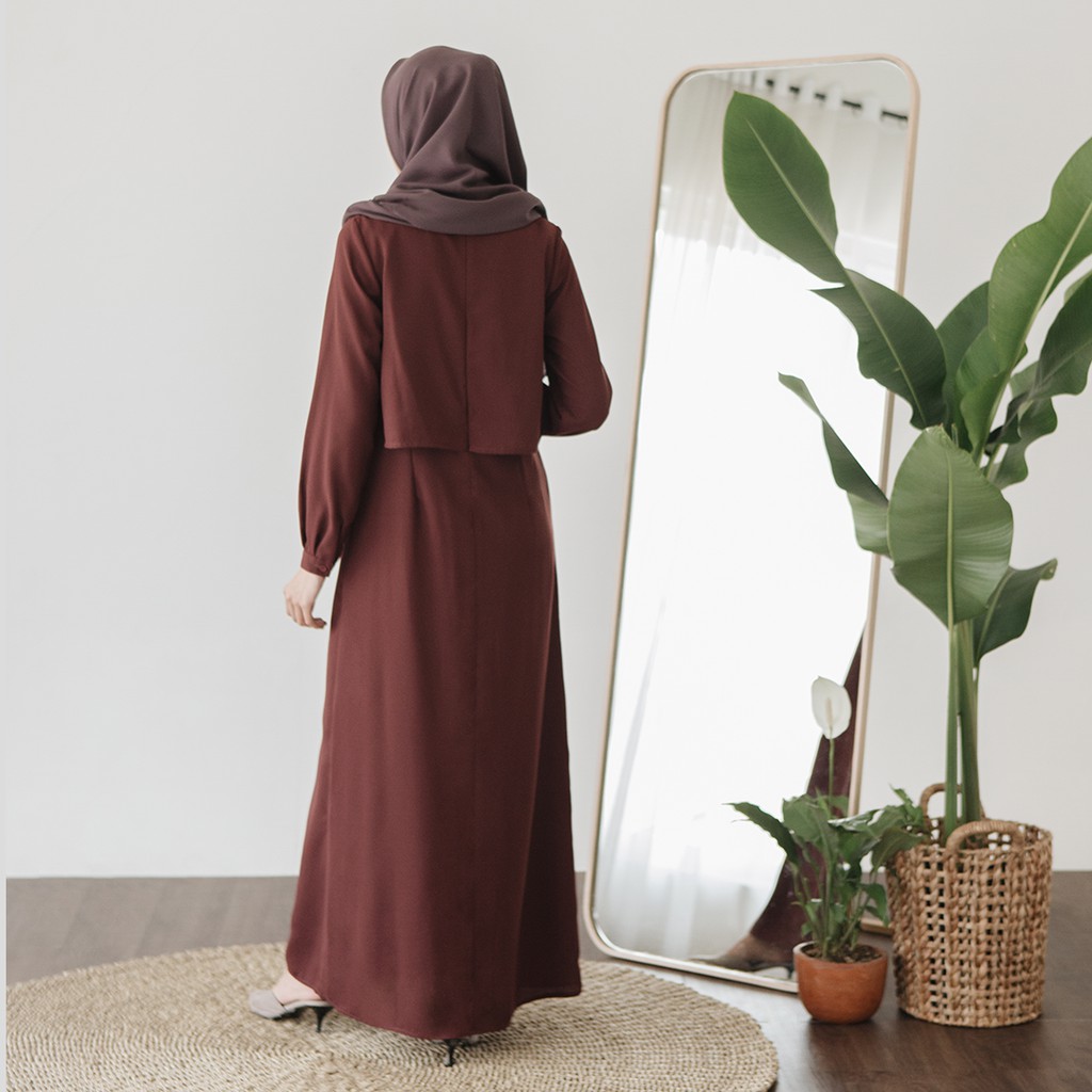 Askara by Aska Label - Gamis wanita panjang dress wanita lengan panjang busui friendly bahan crepe warna maroon, pink mauve