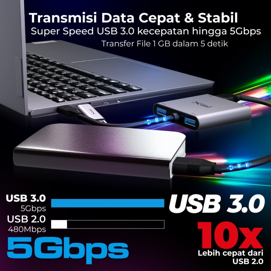 PX UCH24 USB Hub Type C USB 3.0 Dual Connector Laptop 4 in 1