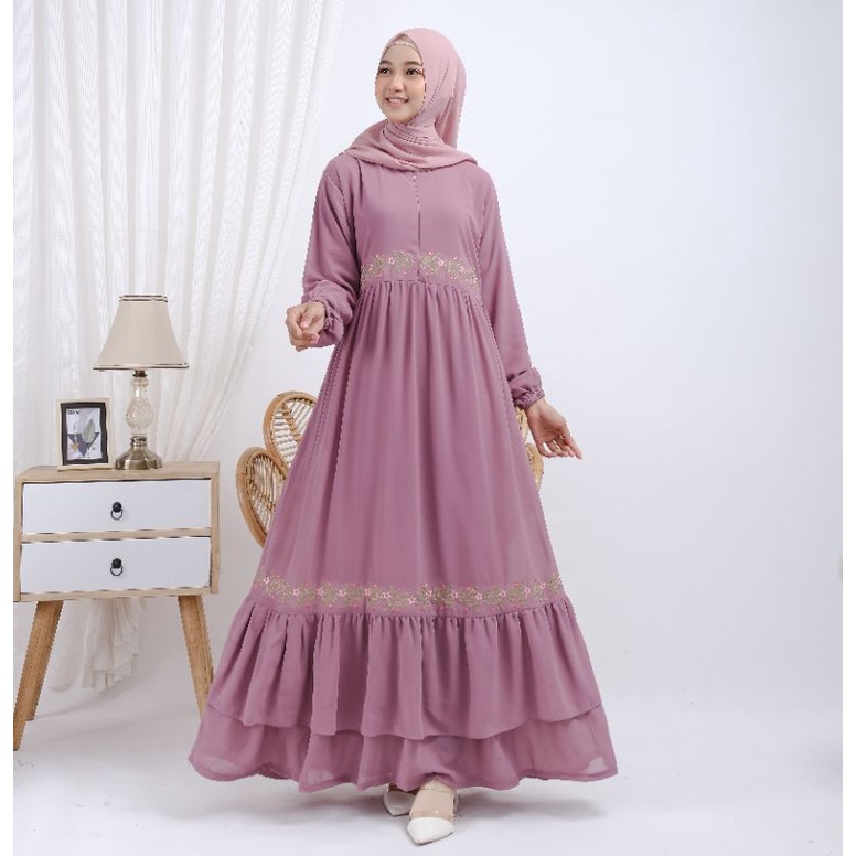 KHADIJA DRESS 3 Gamis bahan ceruty babydol aplikasi bordir seragam by Safitri Fashion