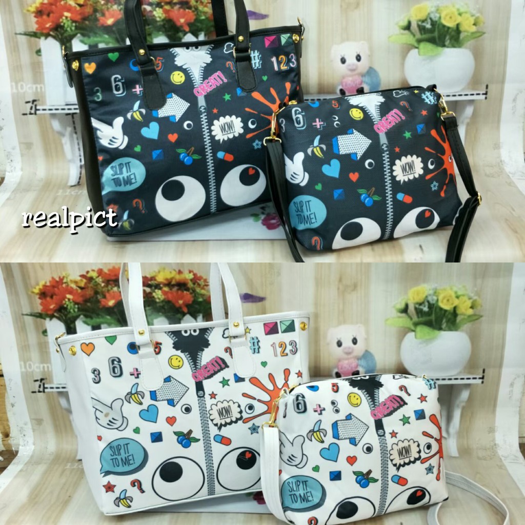 Top-Handle Wanita Tas Selempang Tas Bahu Wanita deangan Dompet Cengkeraman Gadis Tas Putih Dua Set
