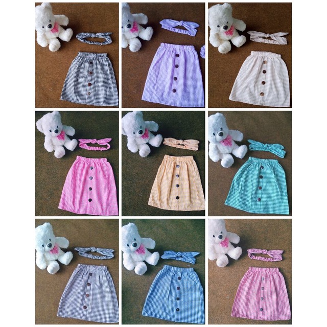 ONE set Rok YAYA+bandana/bando motif kotak kotak 1-8 tahun