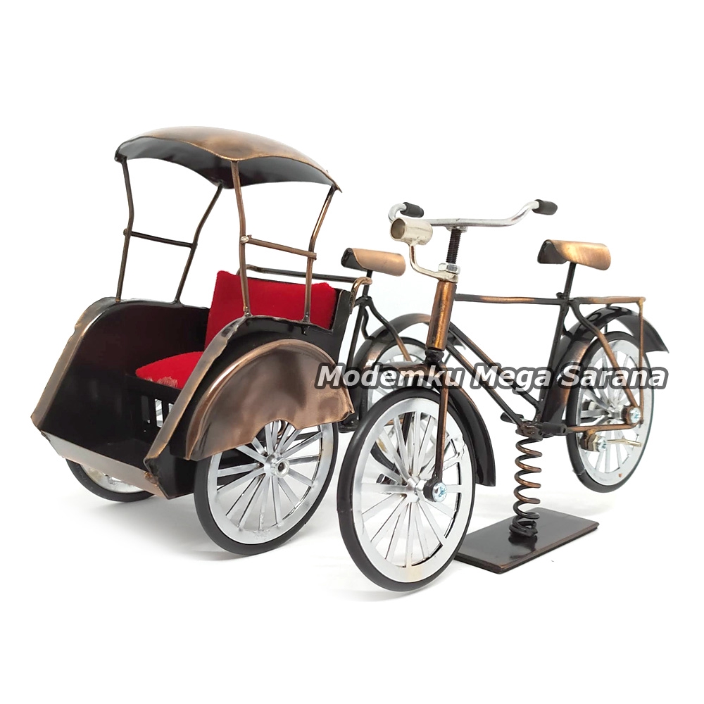 Paket isi 2 - Miniatur Becak &amp; Sepeda Ontel Logam Kawat