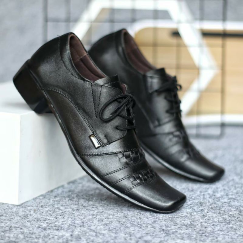 SHAMAK BLACK Sepatu Pantofel Pria Hitam Kulit Asli Pentopel Formal Casual Kantor Kondangan Original