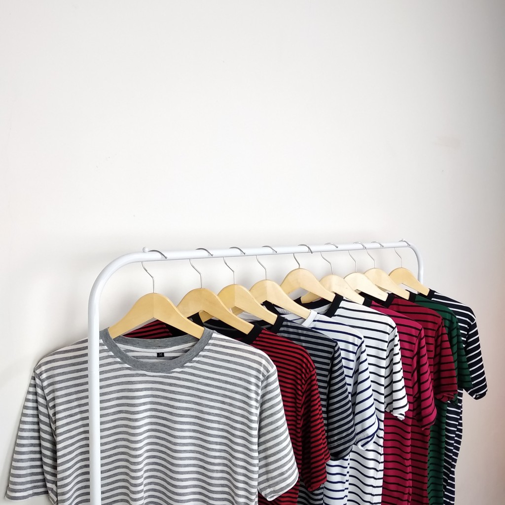 Jual (12 Warna) Lengan Pendek Grosir Ecer Baju Kaos Stripe Belang Bergaris  Salur Cotton Rayon Pria Wanita | Shopee Indonesia