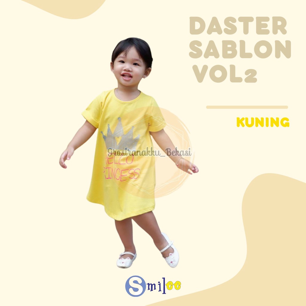 Daster Anak Smile Sablon Vol 2 Motif Kuning Hello Princes size 1-5Thn