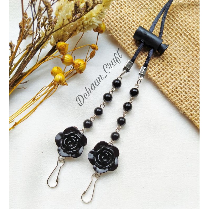 strapmask 2in 1 mutiara mawar ,kalung masker ,pengait masker