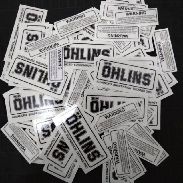 HARGA SEPASANG sticker shock ohlins set warning original tahan air tidak ngelupas kena air  / stiker ohlins tempel