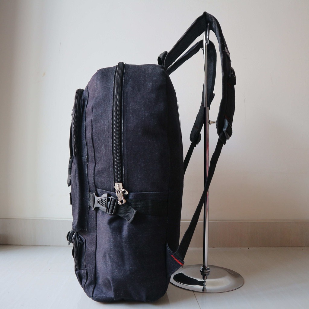 Jual Tas Ransel Punggung Back Pack Distro Navy Jeans Denim Pria Wanita Cowok Cewek Gaul