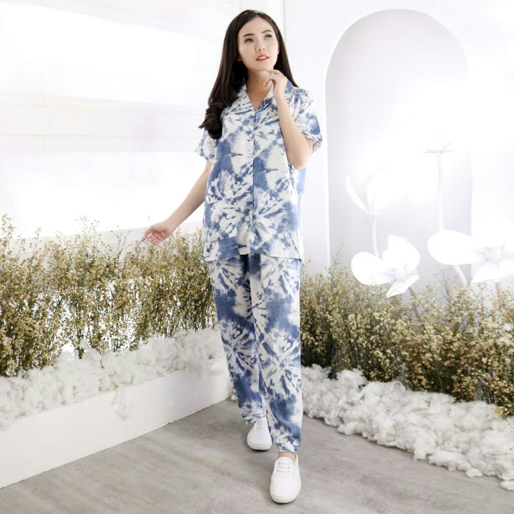 Baju tidur set piyama tie die celana panjang LUCY CP real pic