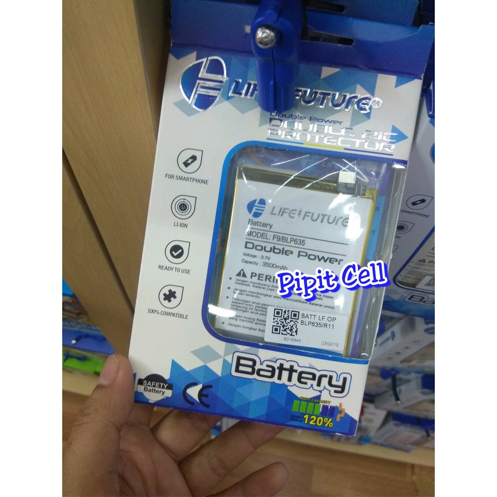 Baterai Dobel Power Oppo F9 BLP635 Batre Batrei Battery Double Power 3500mAh Lifefuture