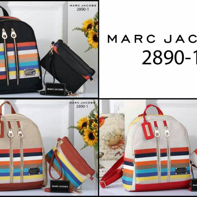New Design Marc Jacobs Convertible Backpack 2in1 Canvas vs Smooth Leather Hardware Gold (2890-1)