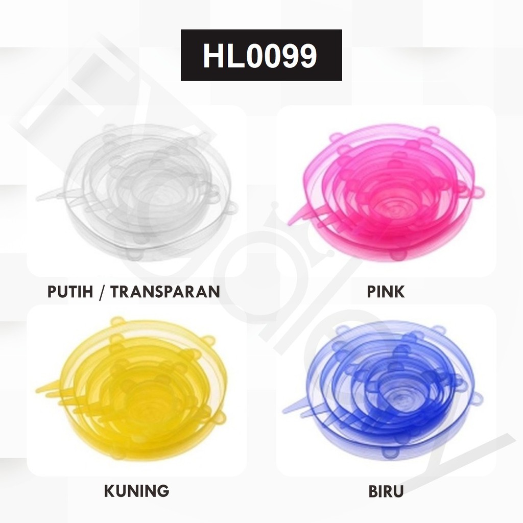 FYGALERYSURABAYA  HL0099 Penutup Makanan Silikon 6 In 1 Elastis Food Cover Silicone Mangkok Gelas Reusable