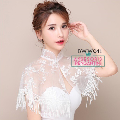 [READY STOCK] PAKAIAN PESTA WANITA LACE BOLERO PENGANTIN RENDA PUTIH BWW041